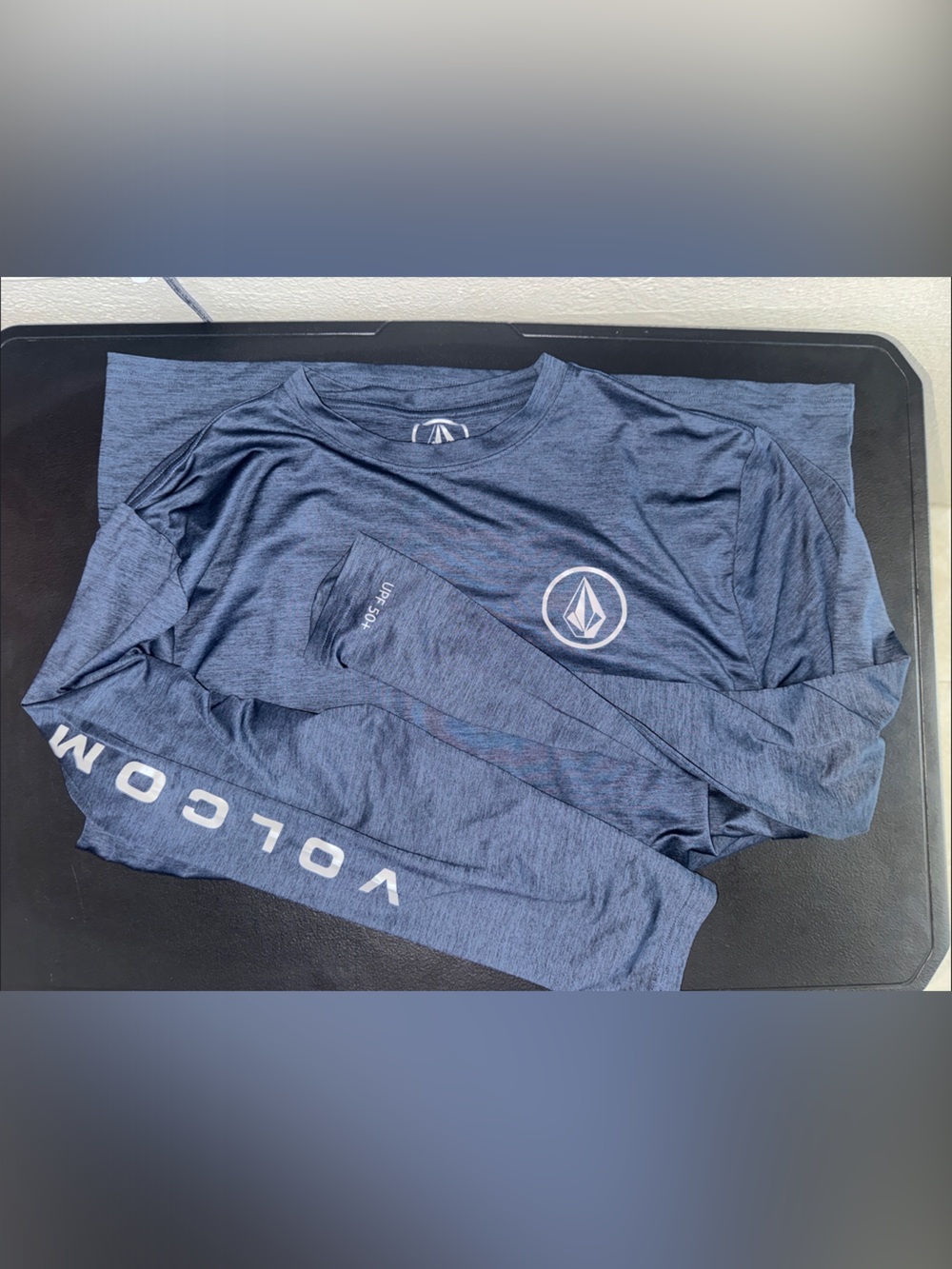 Volcom Men's Long Sleeve Performance Tee - Heather Navy with White Logos